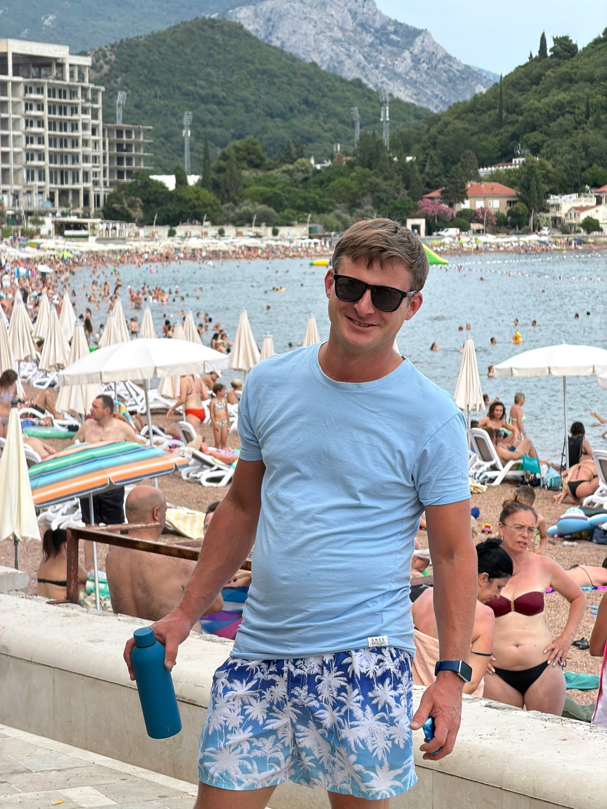 Crowded summer afternoon at Petrovac Beach, Montenegro