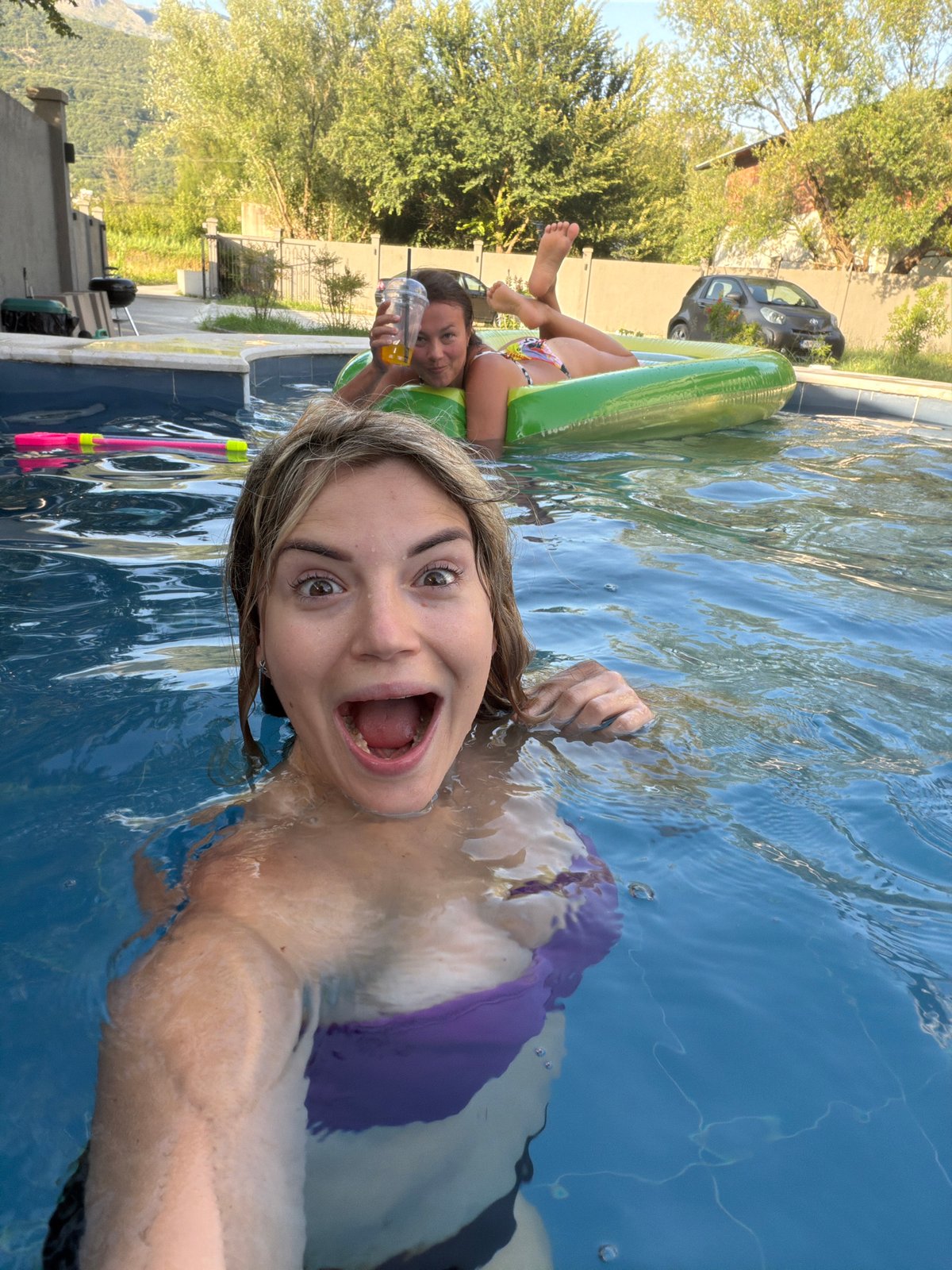 Pool day and post-swim hang in Lastva Grbaljska, Montenegro