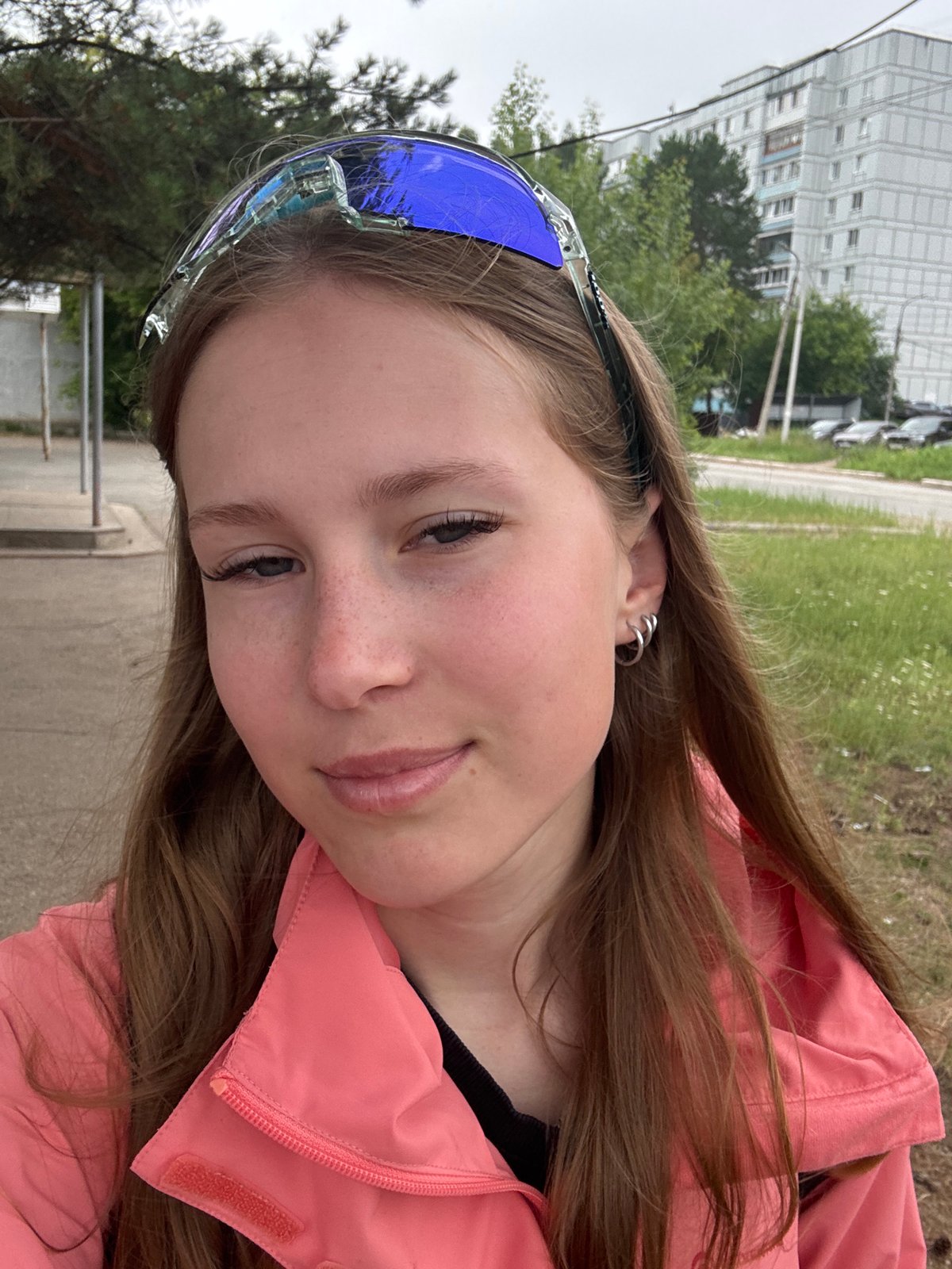 Outdoor selfies in Chaikovsky, bright jackets, June morning