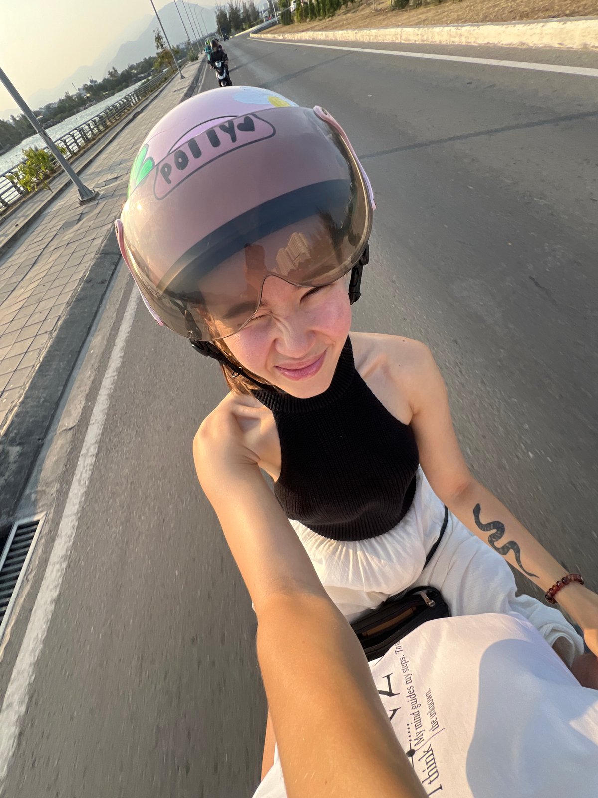 Motorcyclist with 'Polly' helmet spotted in Trang heritage area