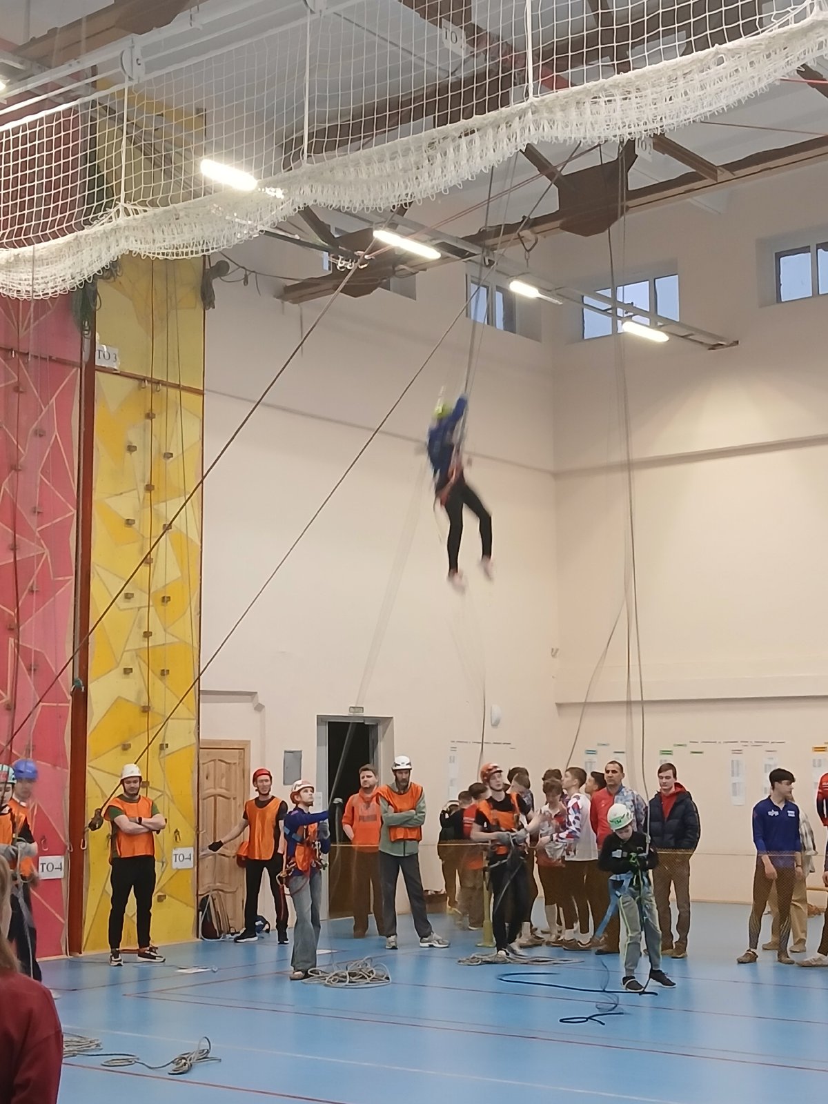 Athlete suspended upside down during training in Berezniki gymnasium