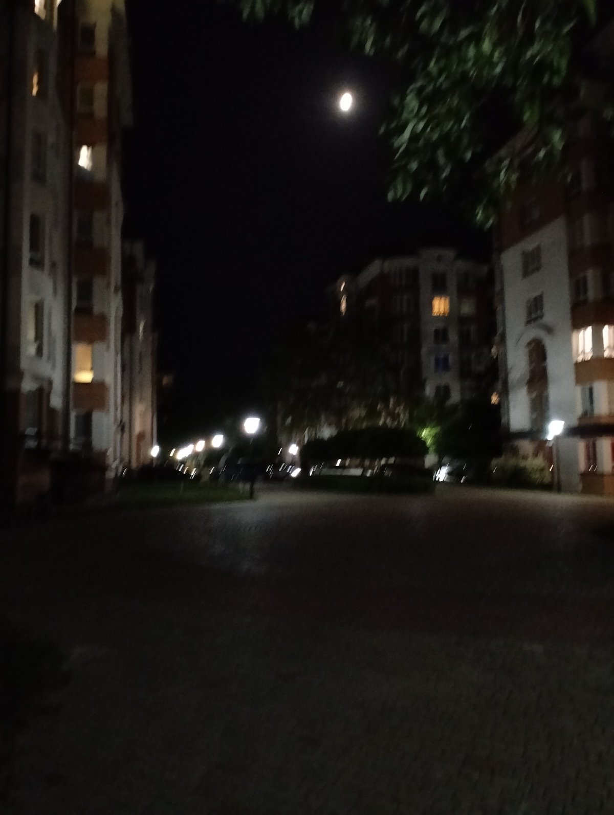 Nighttime documentation of quiet Krykhivtsi streets and buildings