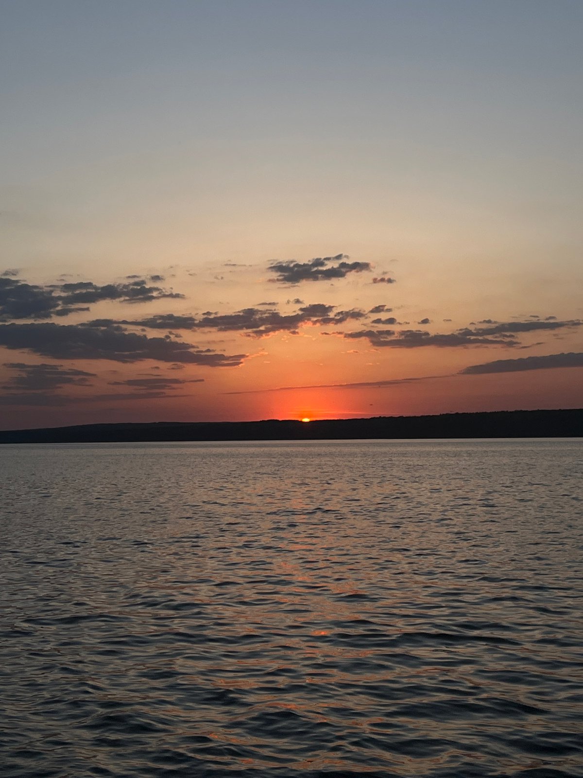Sunset observed over Kama River in Chaikovsky, Russia