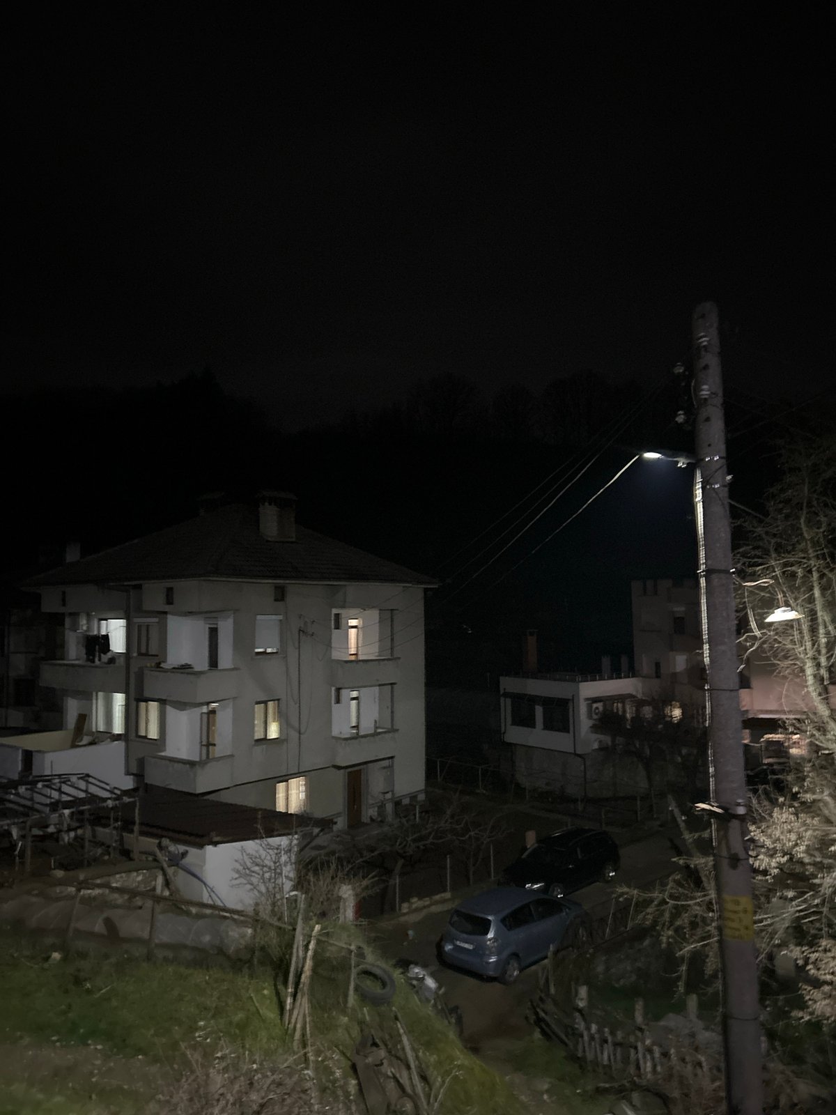 Evening street scene captured in Zlatograd, Bulgaria