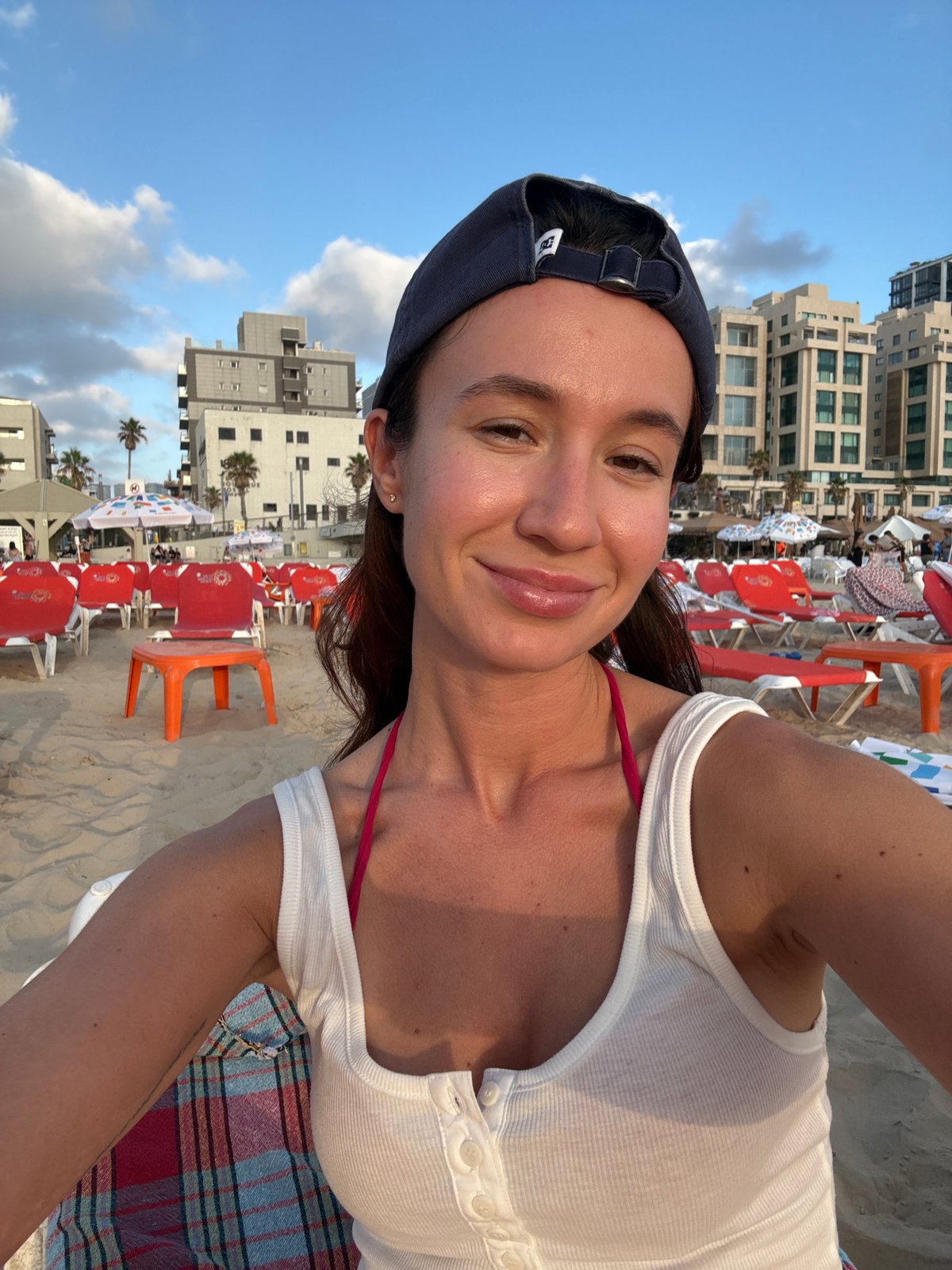 Selfie and stormy sky on a Tel Aviv beach