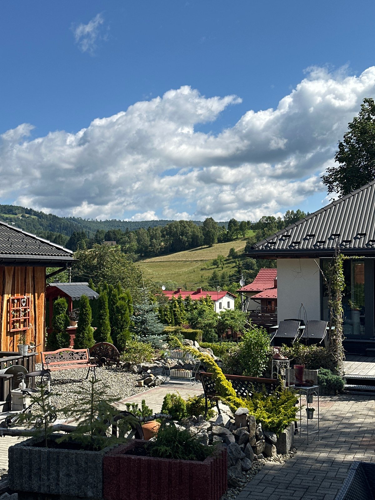 Summer morning skies and streetscapes across Wisła, Poland
