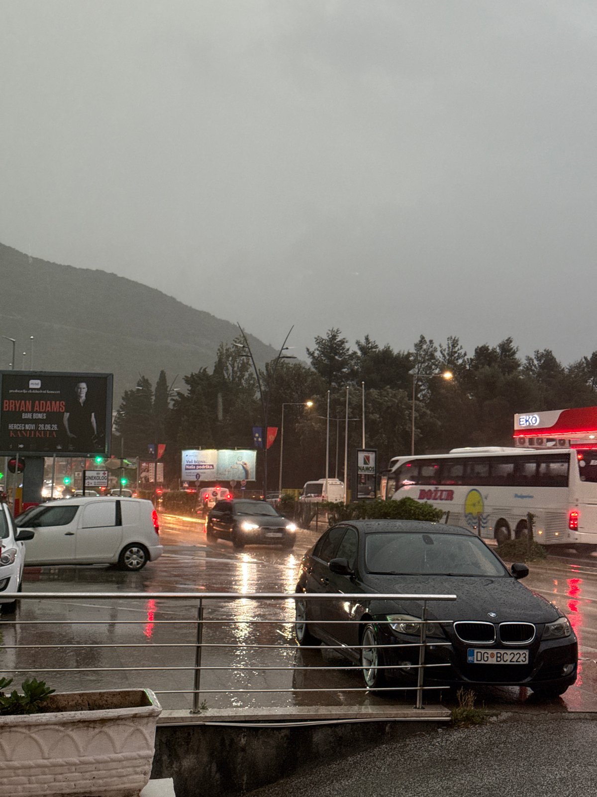 Heavy rainstorm hits Budva Montenegro during evening hours