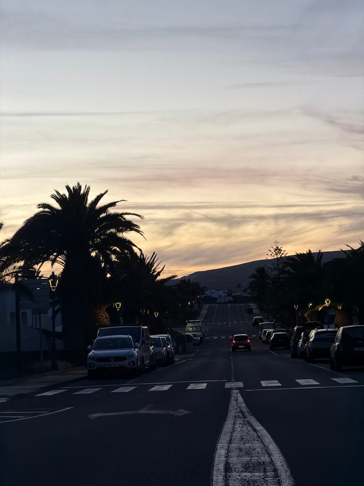 Sunset street scene captured in Costa Teguise, Spain