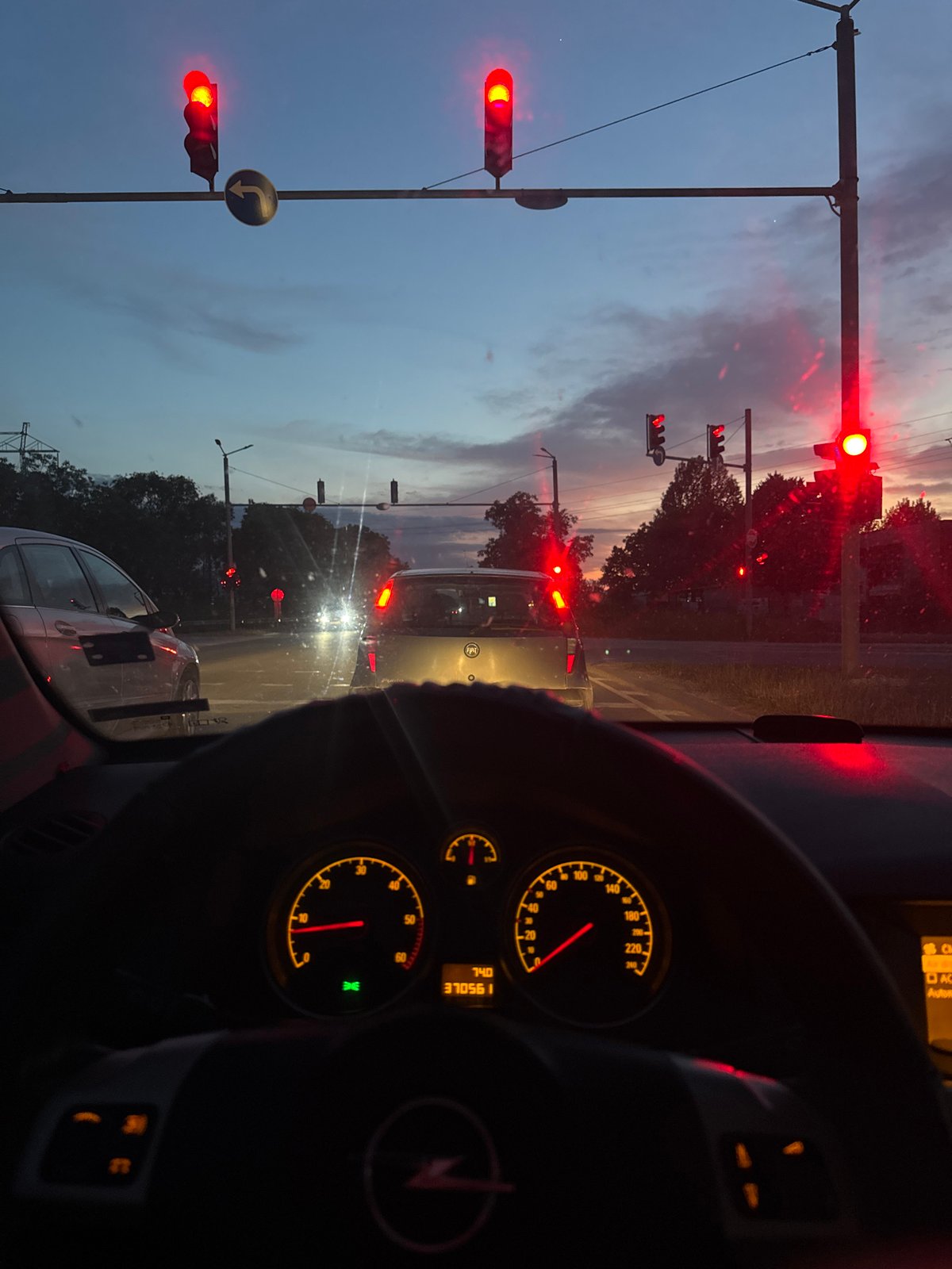 Evening traffic and sky conditions documented in Bulgarian towns