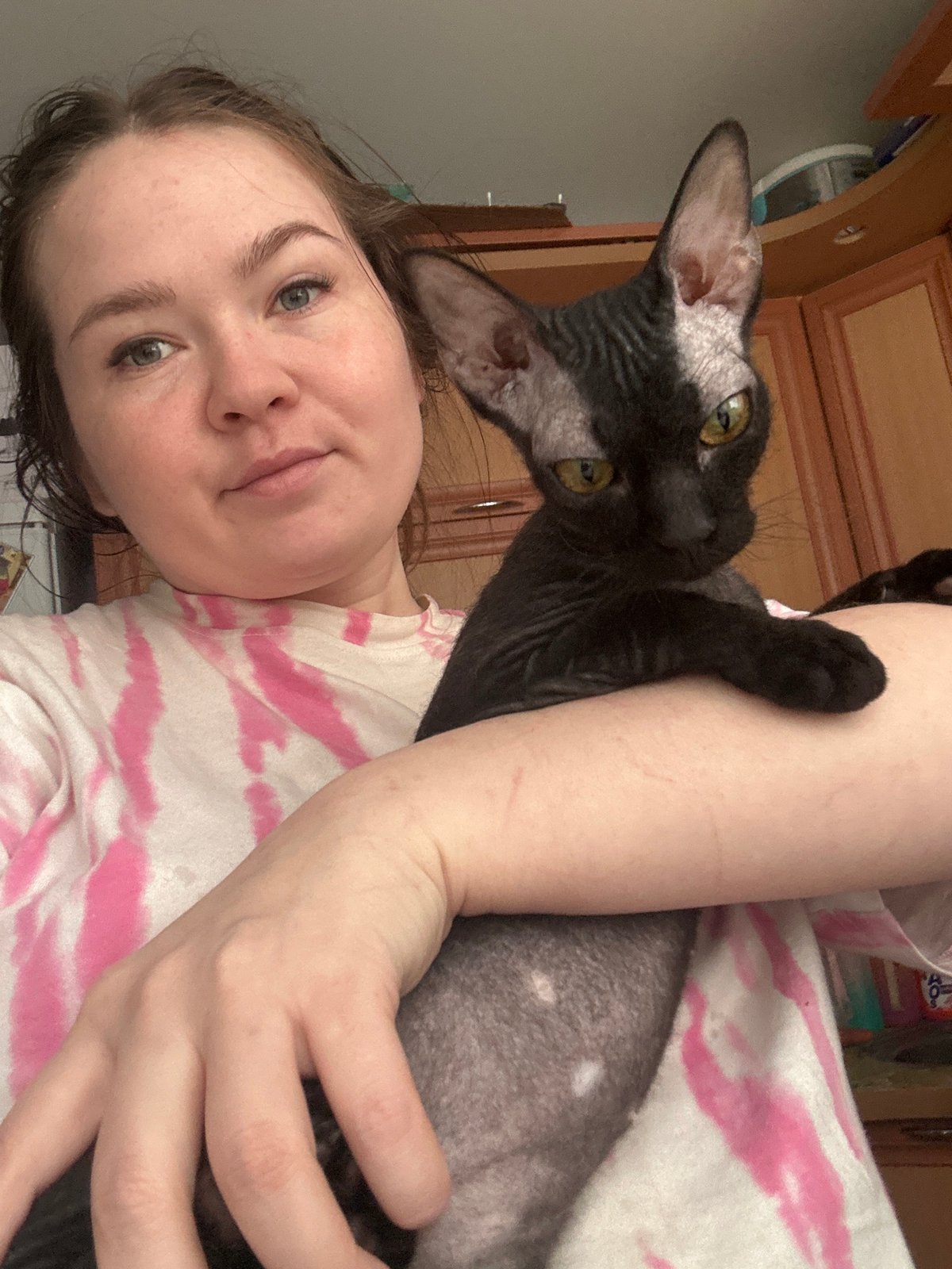 Woman and cat documented in early morning Chaikovsky scenes