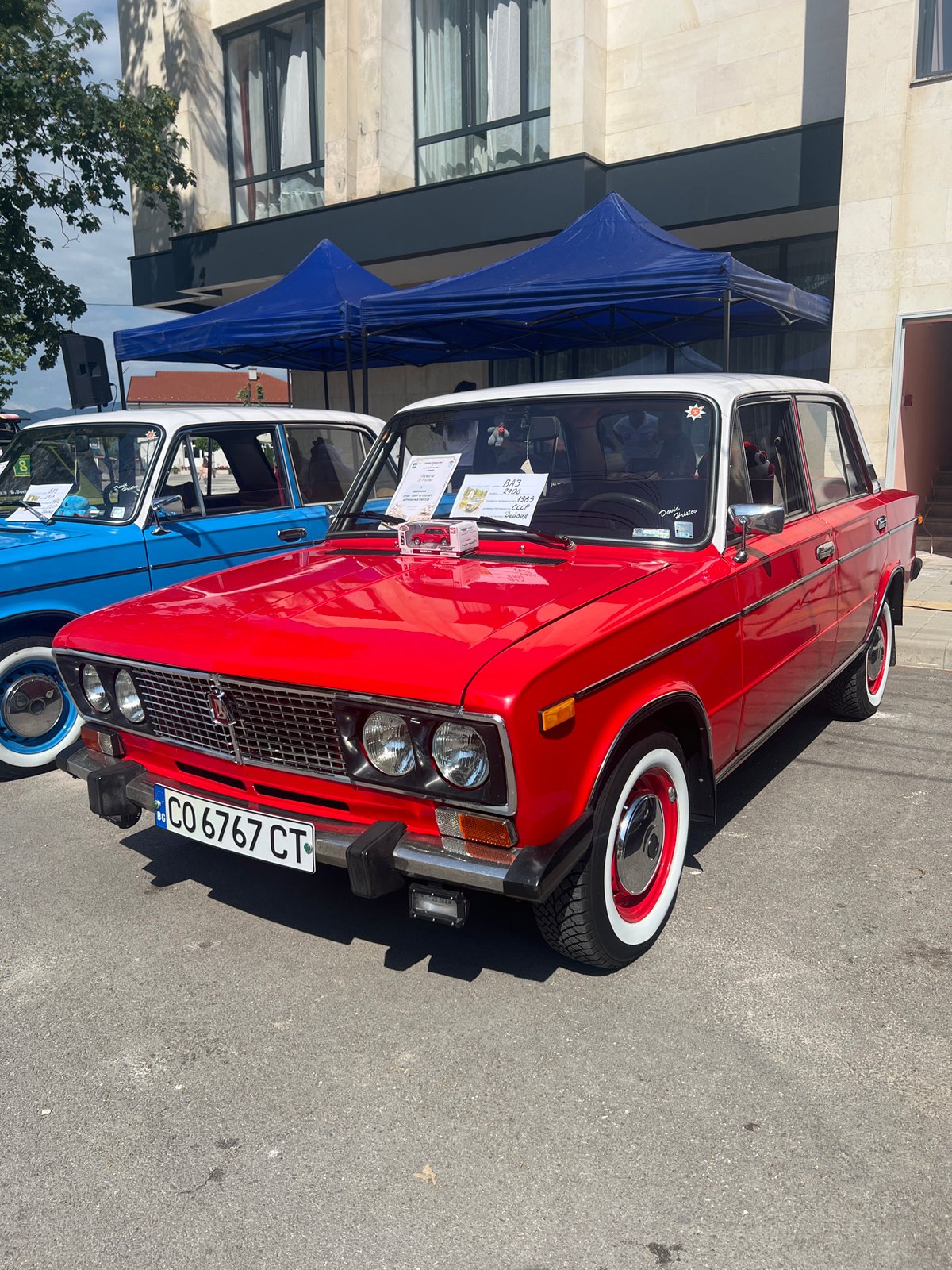 Vintage car meetup on a sunny morning in Skravena, Bulgaria