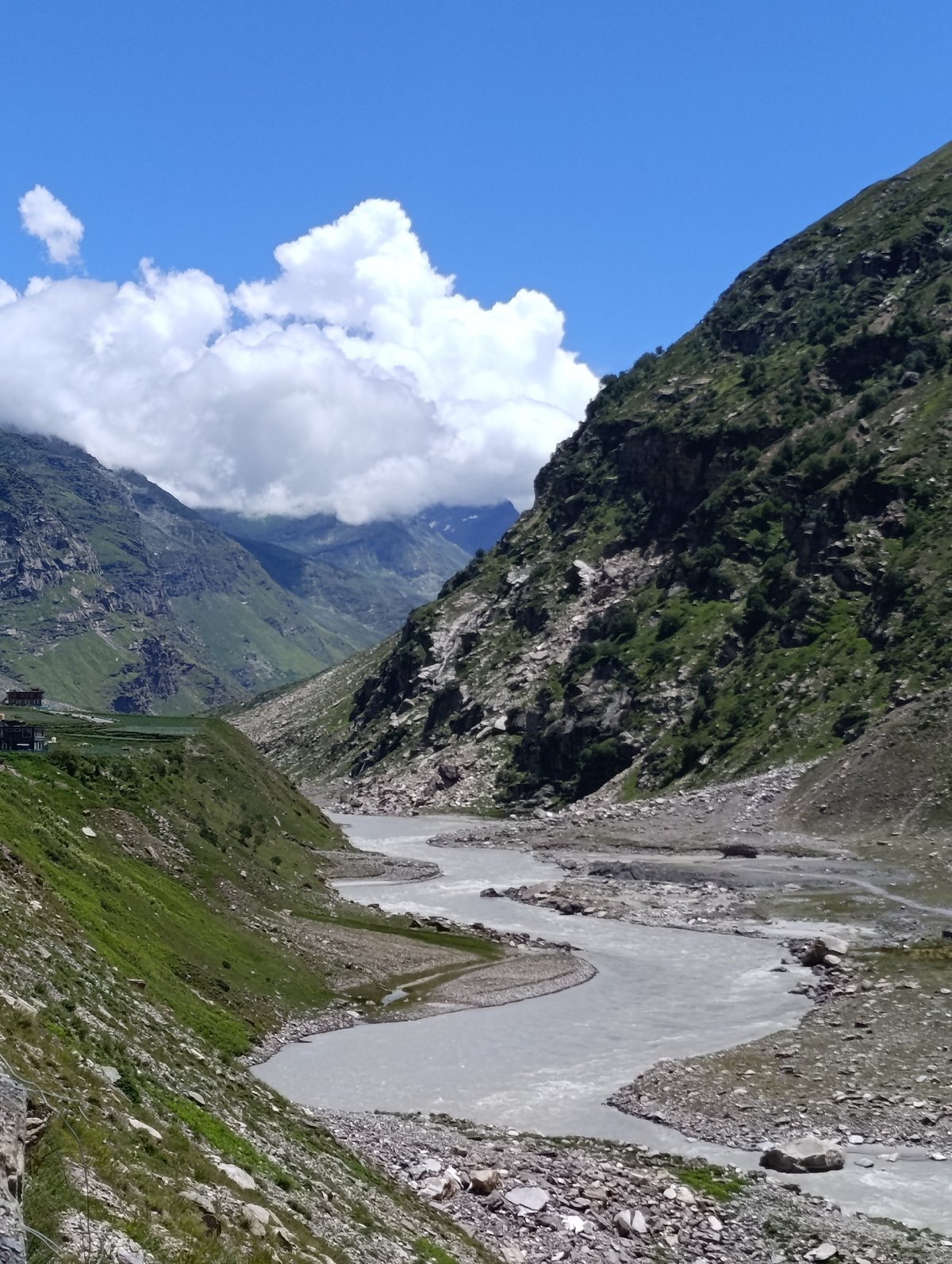 Morning on a Himalayan valley road near Burwa, India