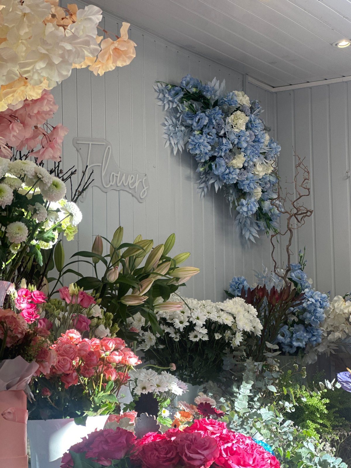 Florist shop observed in early morning Liepaja, Latvia