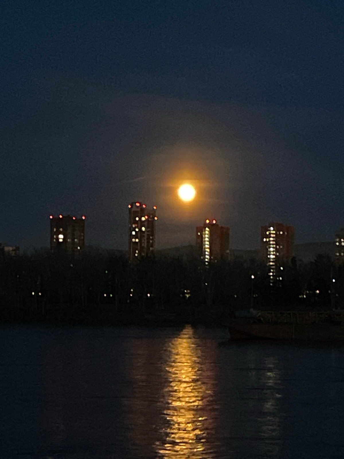 Full Moon Illuminates Krasnoyarsk Waterfront on May Evening