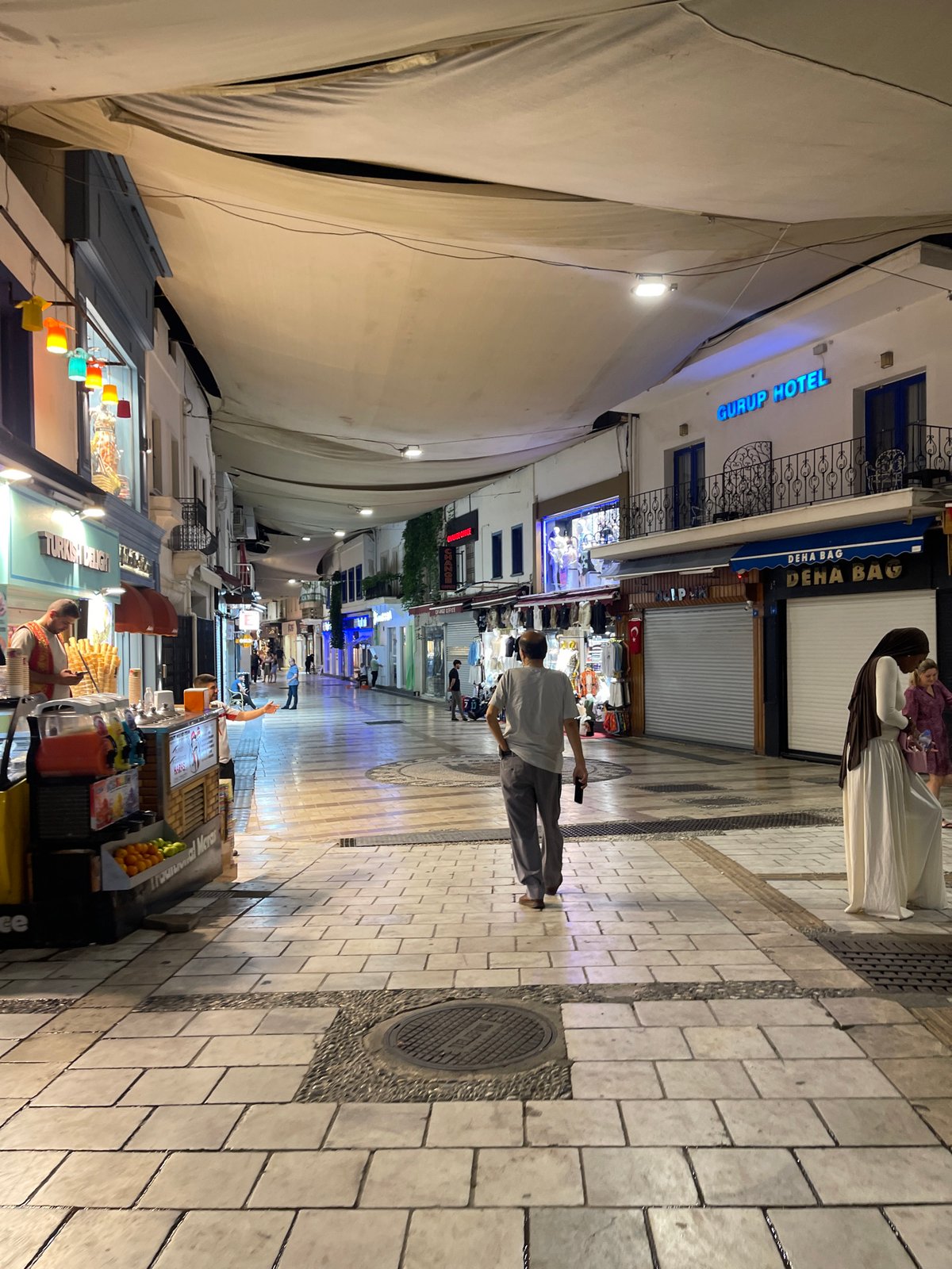 Bodrum's commercial pedestrian strip buzzing on a summer night