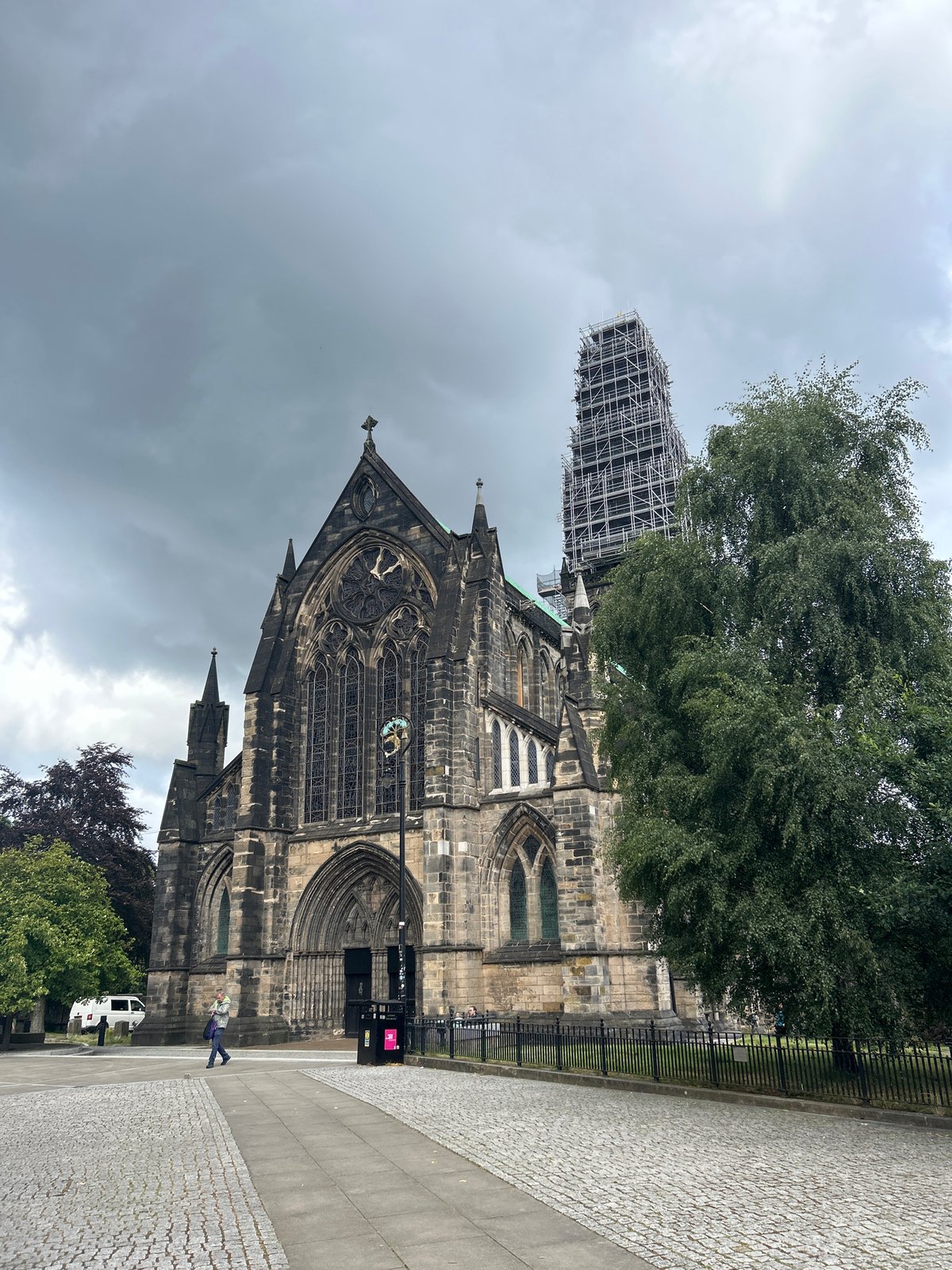 Glasgow's historic east end streets and landmarks on a grey afternoon