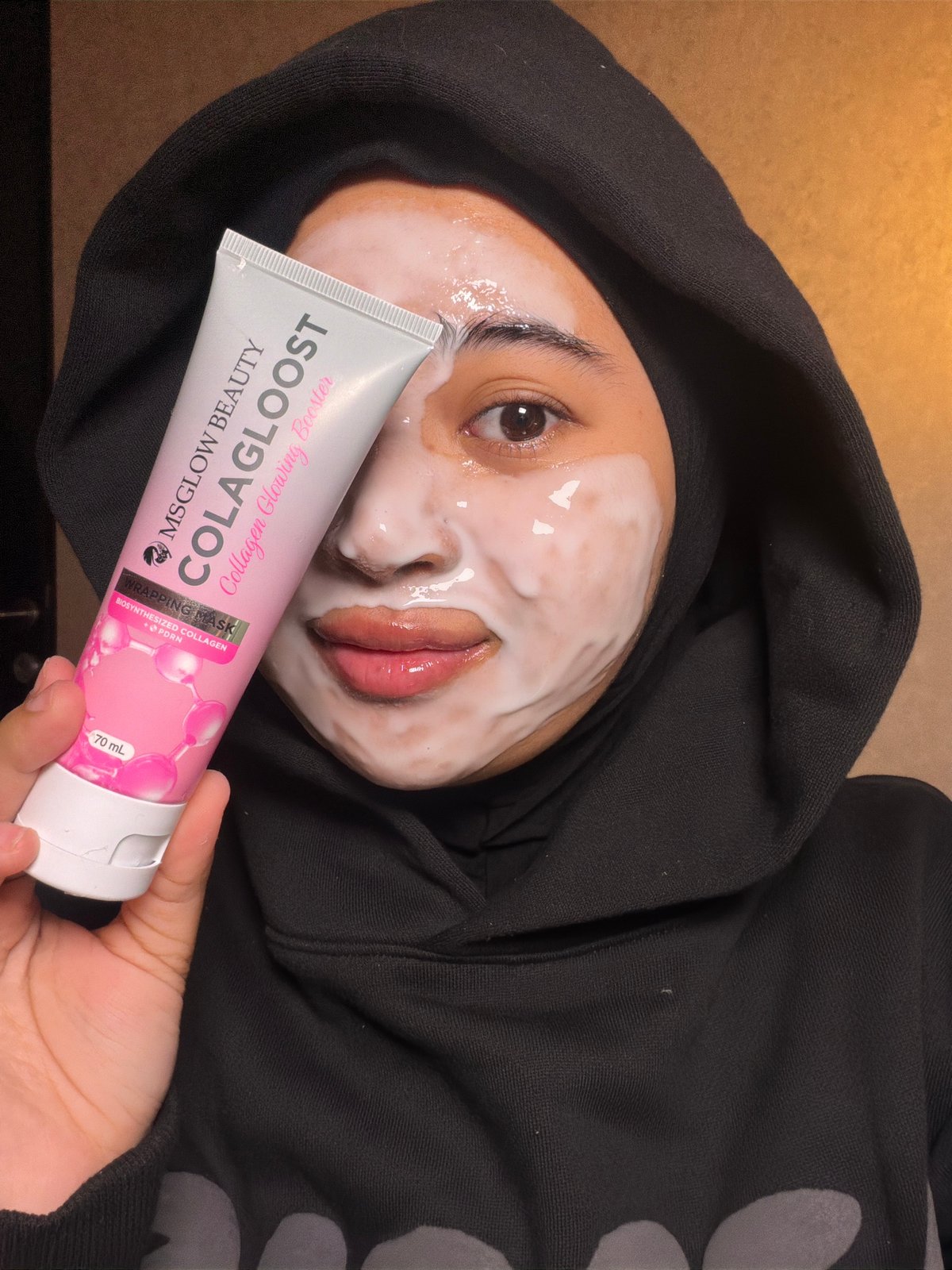 MSGLOW collagen face mask demo, East Jakarta