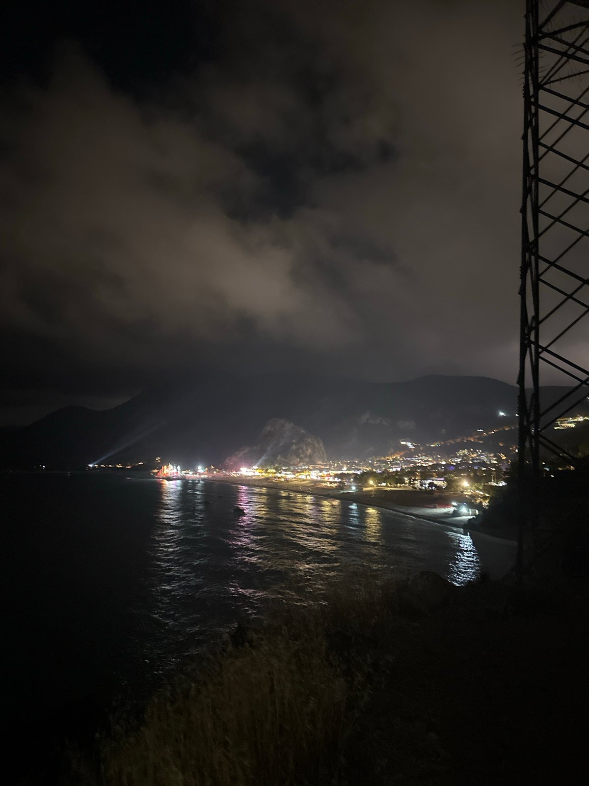 Nighttime panoramic view captured of coastal Fethiye, Turkey