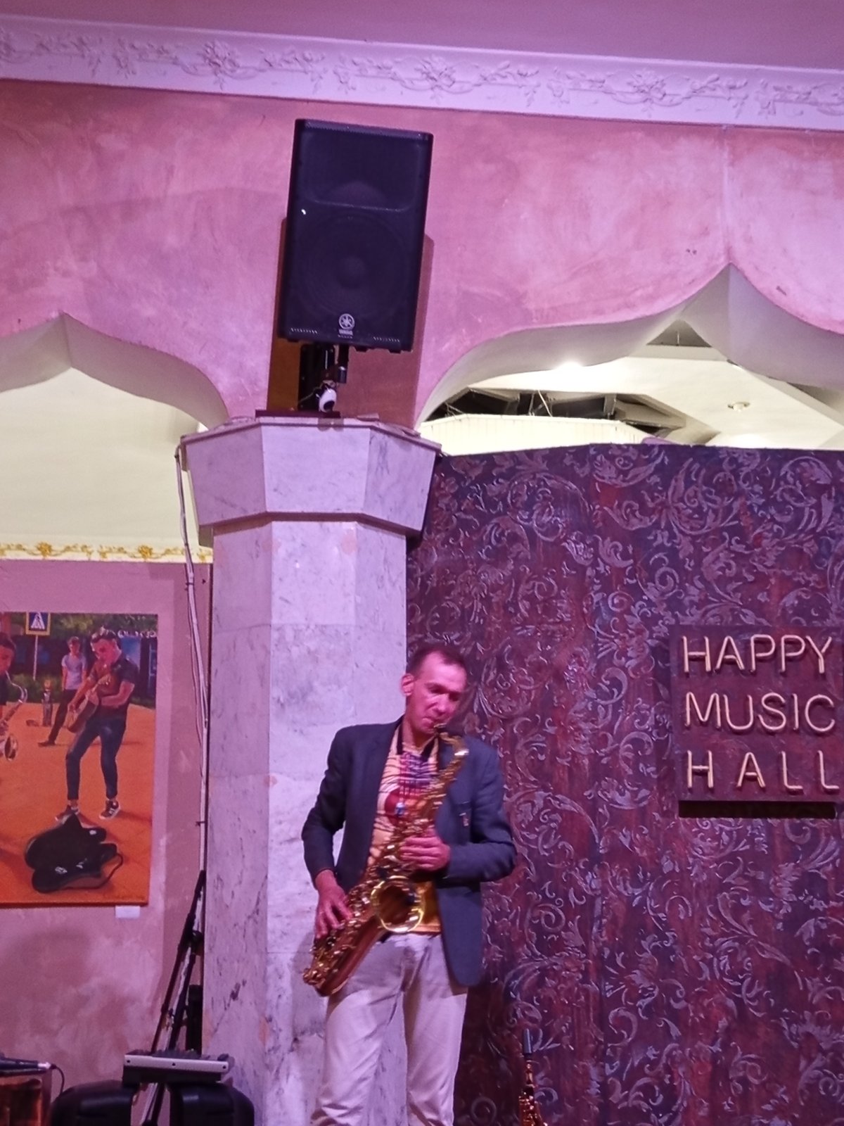 Live saxophone performance on a Pyatigorsk stage