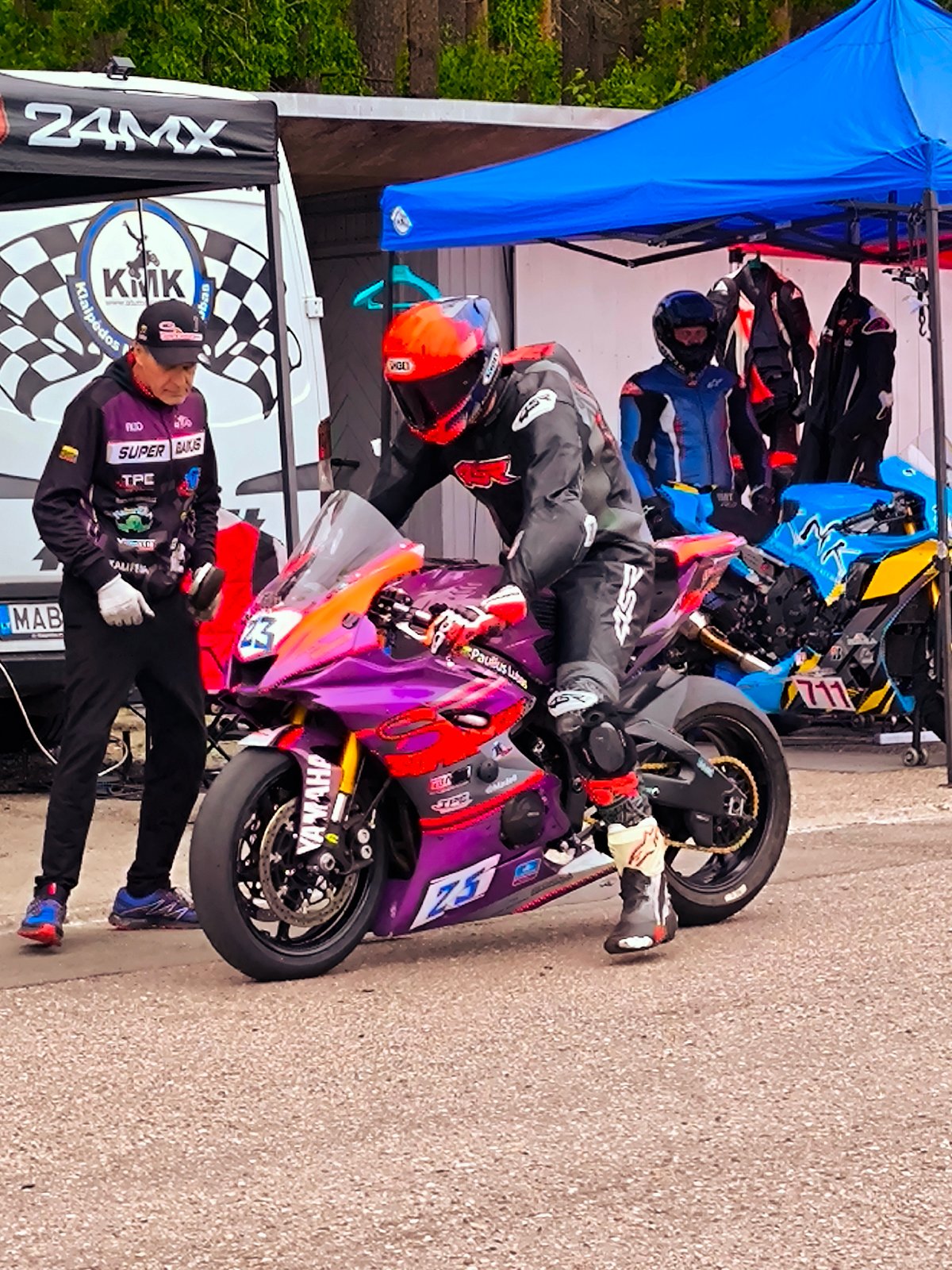 Motorcycle racing teams prepare for competition in Riga Latvia