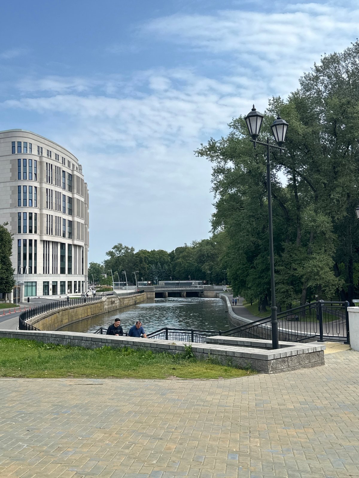 Svislach riverfront and a bronze memorial plaque, Minsk