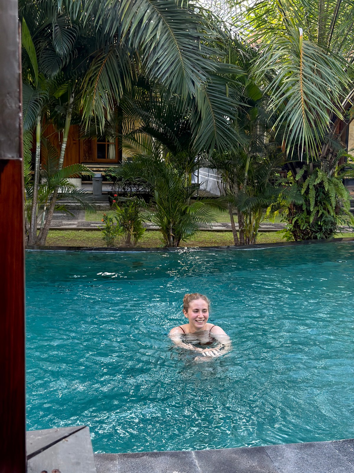 Poolside morning at a Balinese resort in Buleleng