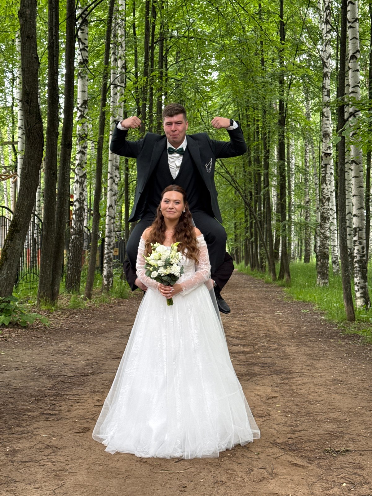 Wedding celebration photoshoot in birch forest, Chaikovsky Russia