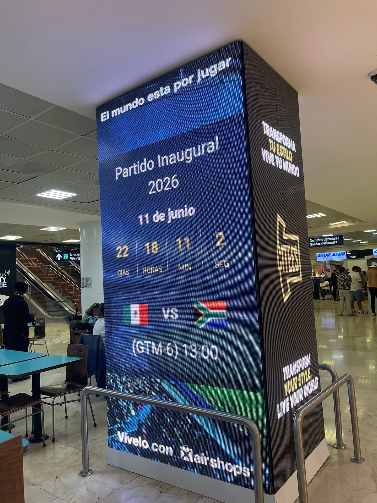 Airport display shows 2026 World Cup opening game details