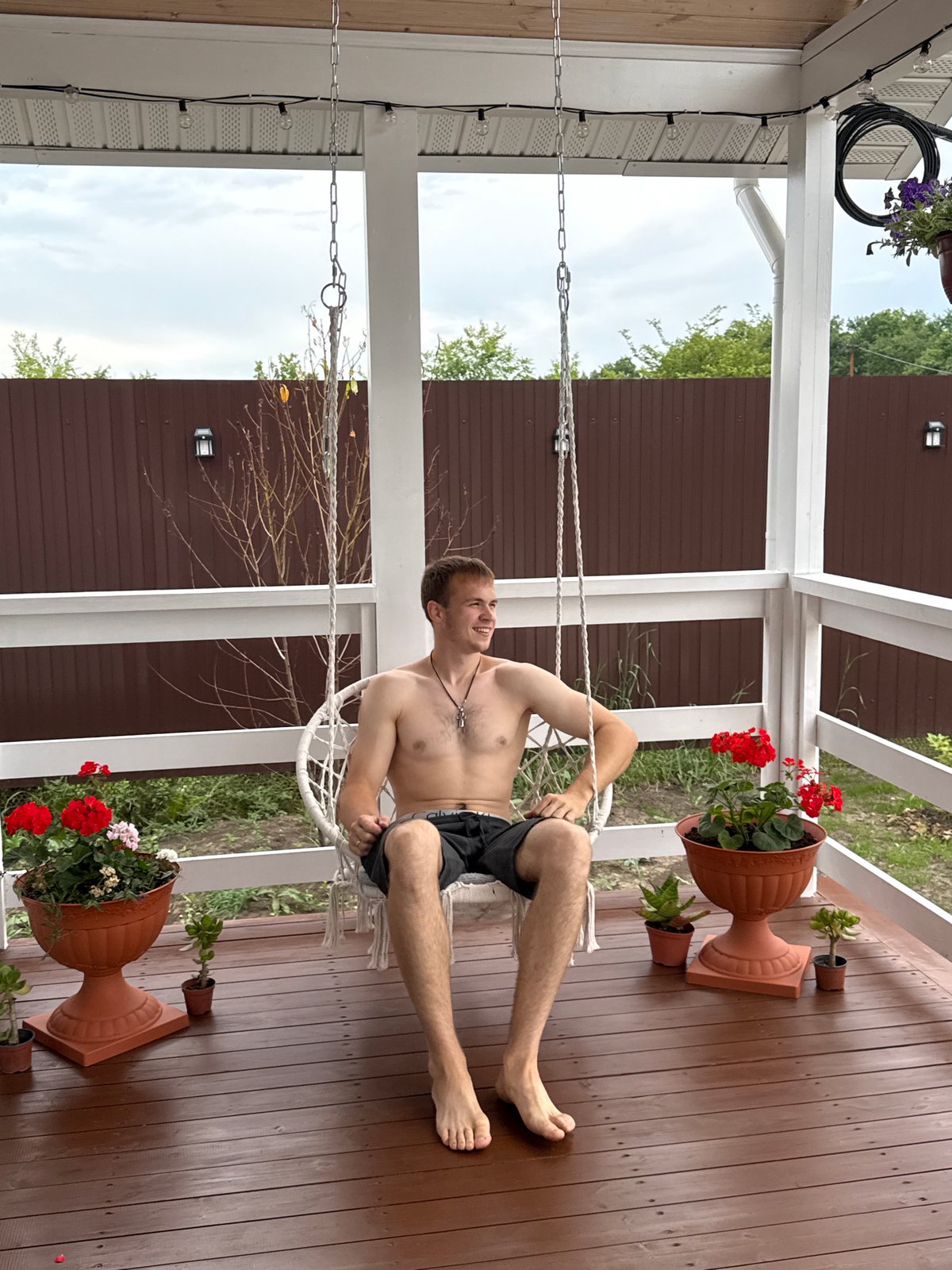 Man maintains hot tub, gardens at Russian dacha