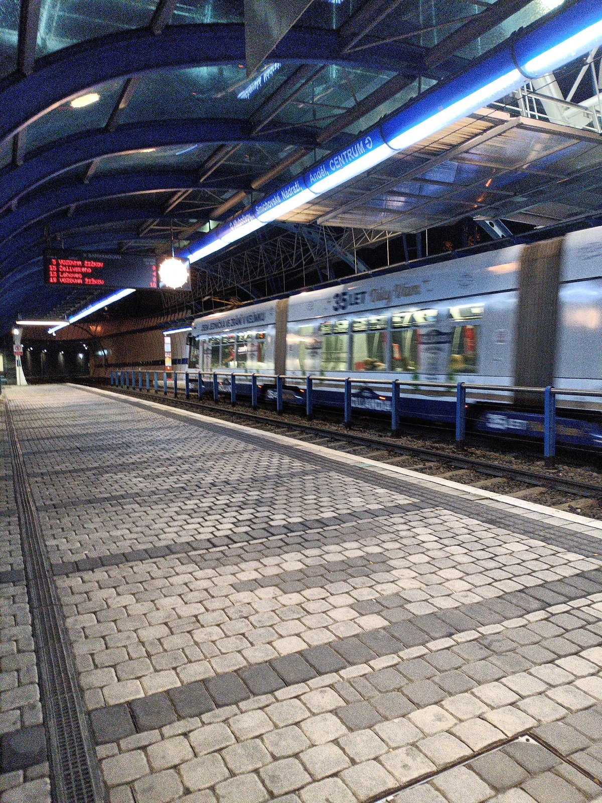 Evening at Holešovice tram stop, Prague