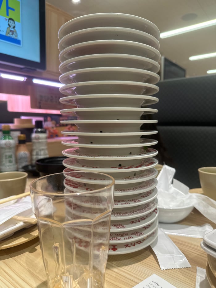 Diner stacks 20+ sushi plates at Nakano restaurant