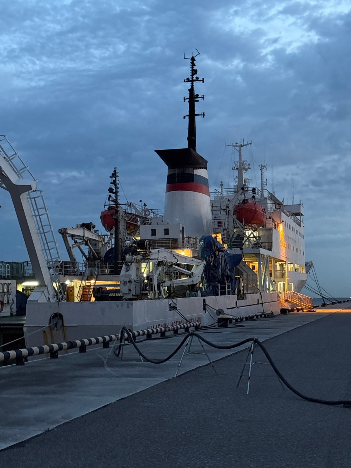 Cargo ship HERRY EDUARD docked in Saint Petersburg evening