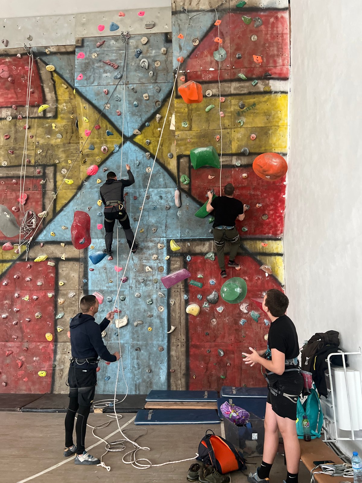 Indoor rock climbing session documented in Elena, Bulgaria