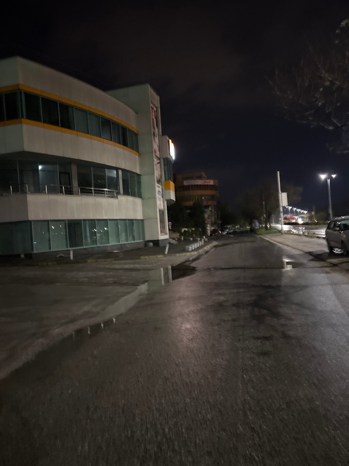 Night scene captured of illuminated modern building in Plovdiv