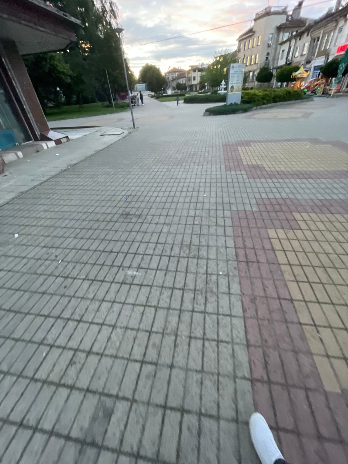 Evening walk documented through quiet Bulgarian town center