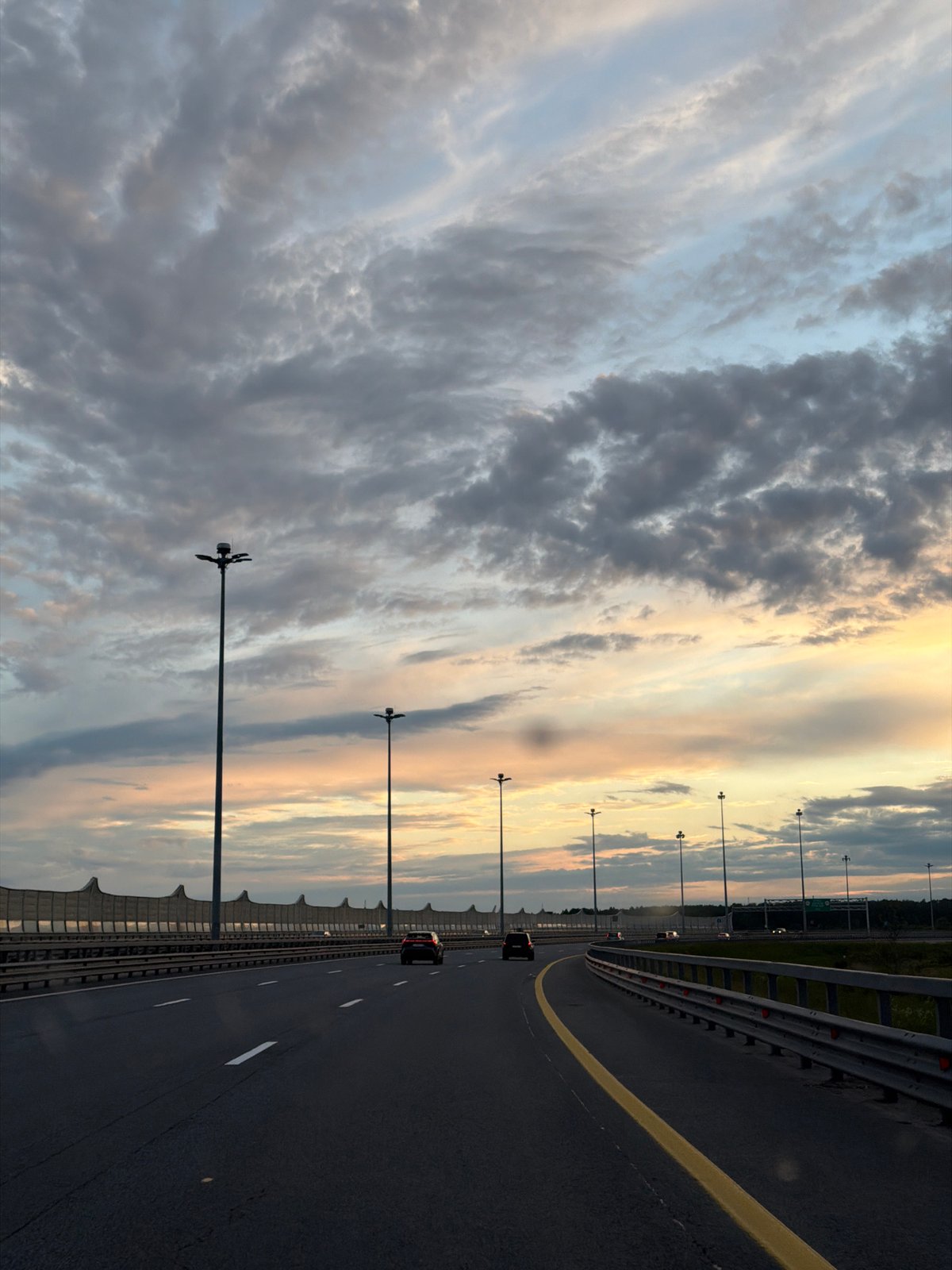 Highway scene captured during sunset in Saint Petersburg