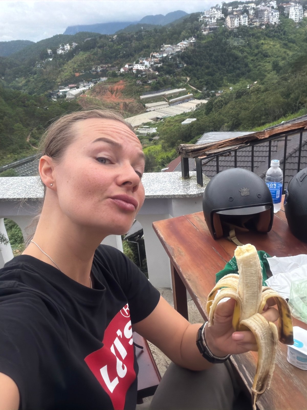 Coffee and hillside views at a Da Lat balcony café