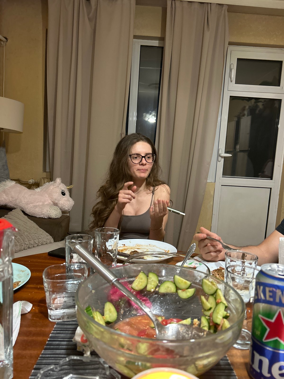 Intimate dinner gathering with cats documented in Sofia apartment