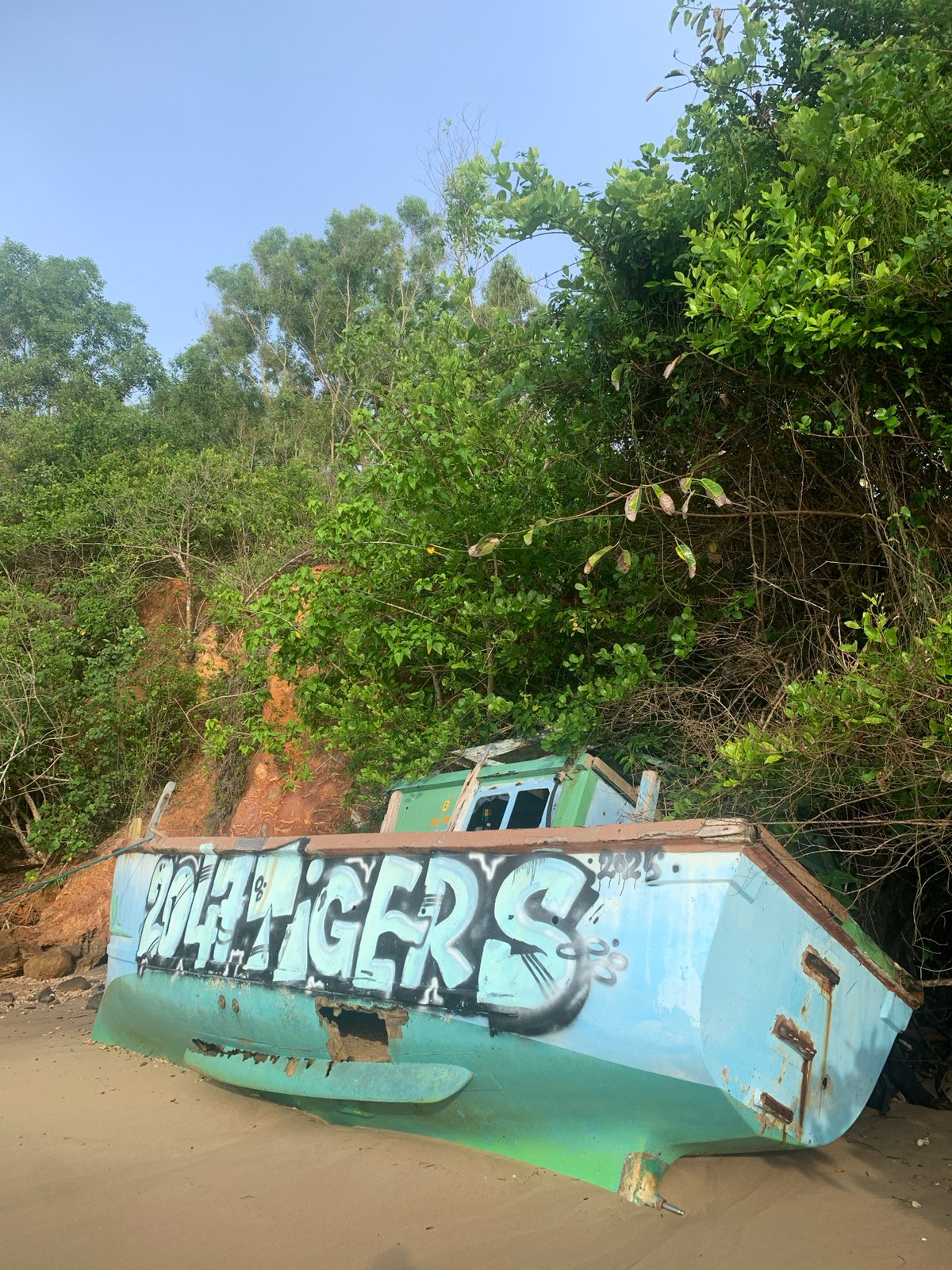 Fishing boats at rest along Sri Lanka's southern shoreline
