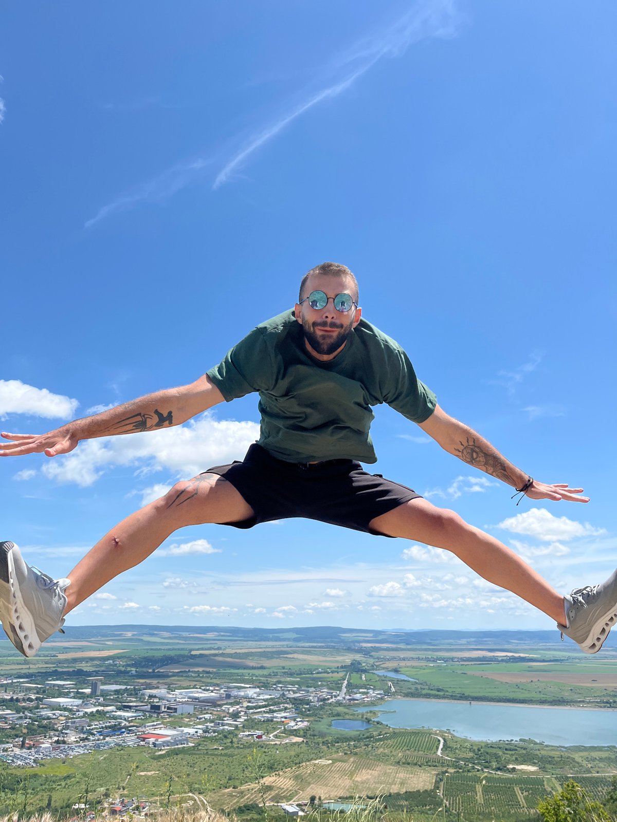 Jumping and aerial views on a hilltop near Shumen