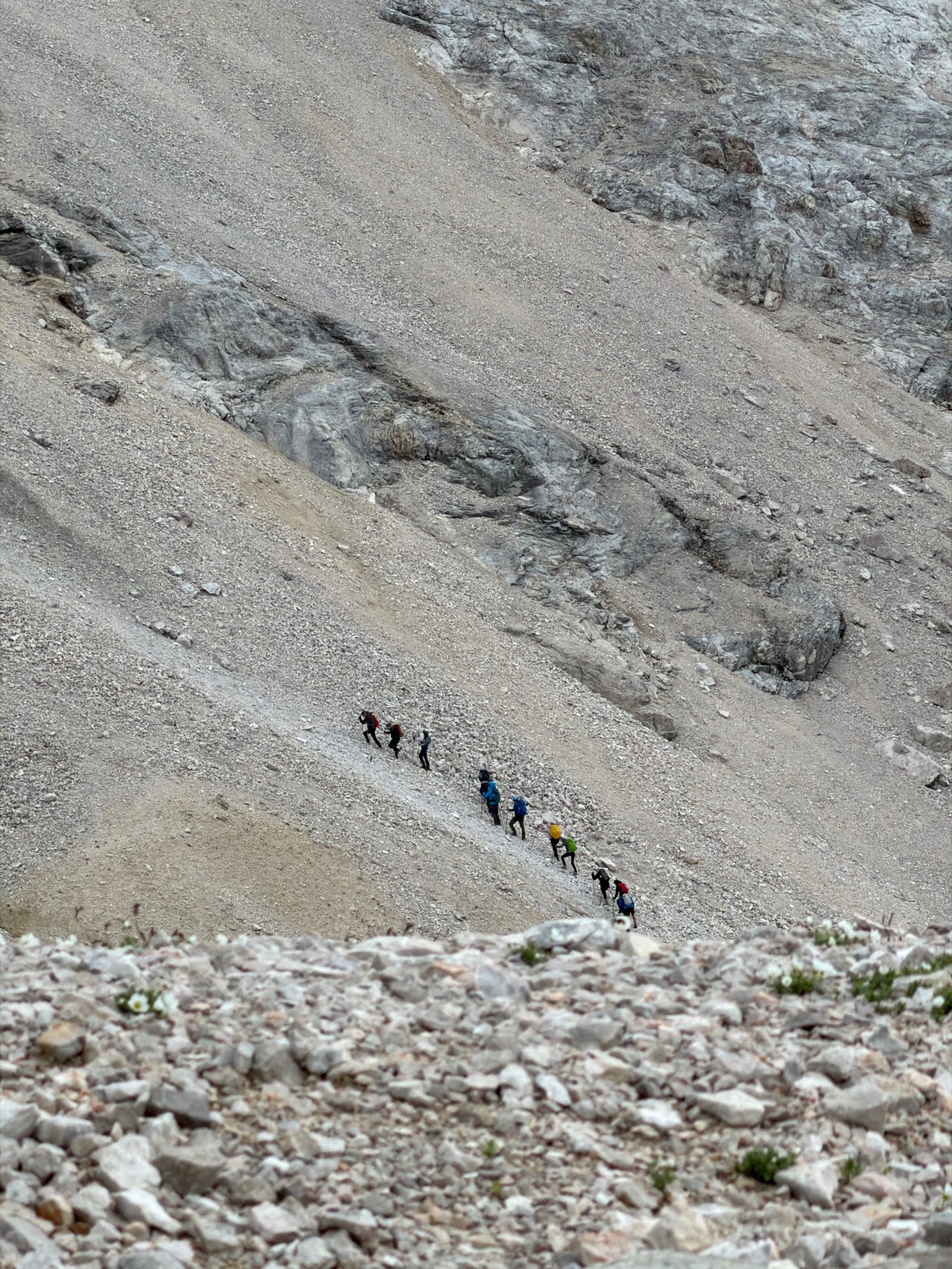 Hiking the rocky slopes of the Zugspitze in summer