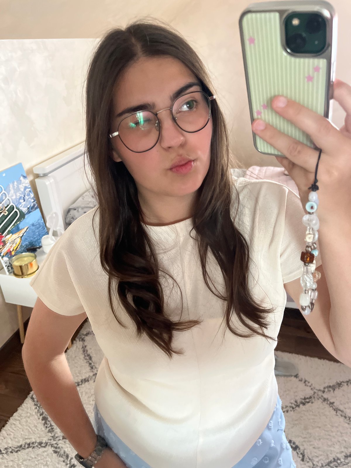Quick selfie session in a Koroviia bedroom, July 2026
