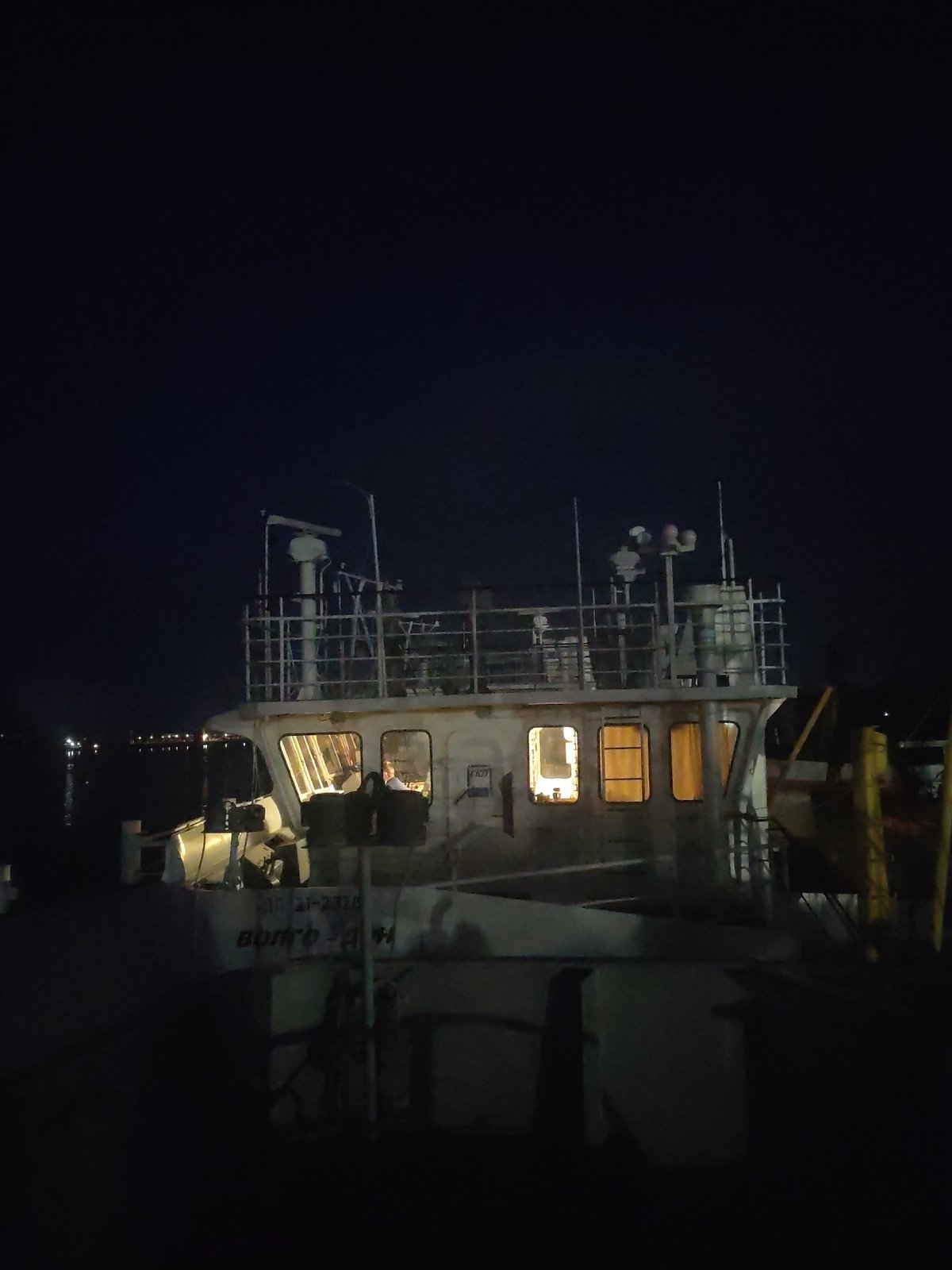 Illuminated vessel spotted at night in Bol'shie Mkhi, Russia