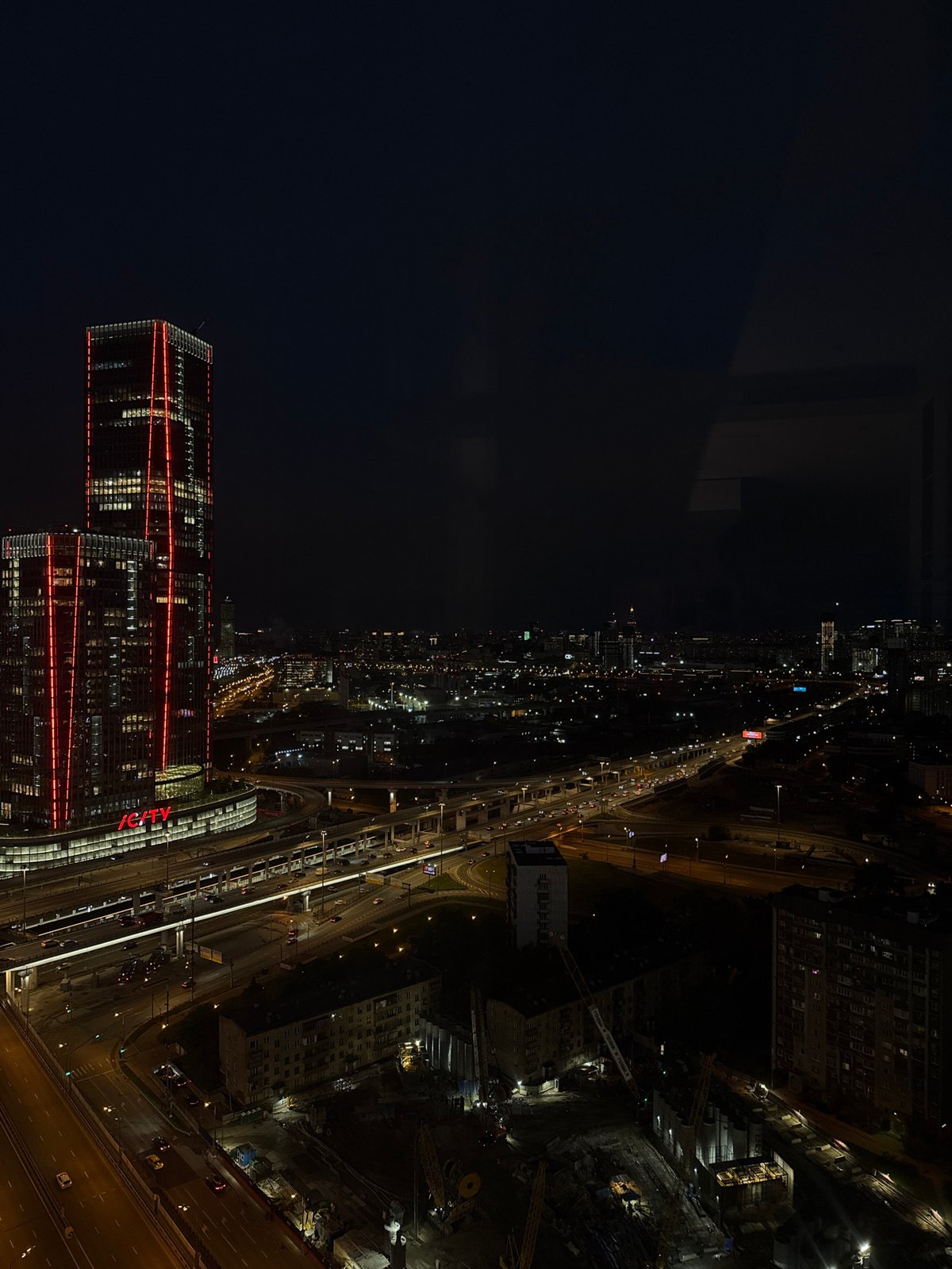 Evening cityscape views documented across Khimki, Russia