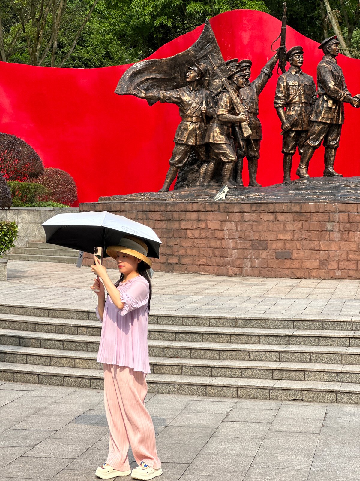 Morning visitors gather at Liangjiang memorial park and gardens