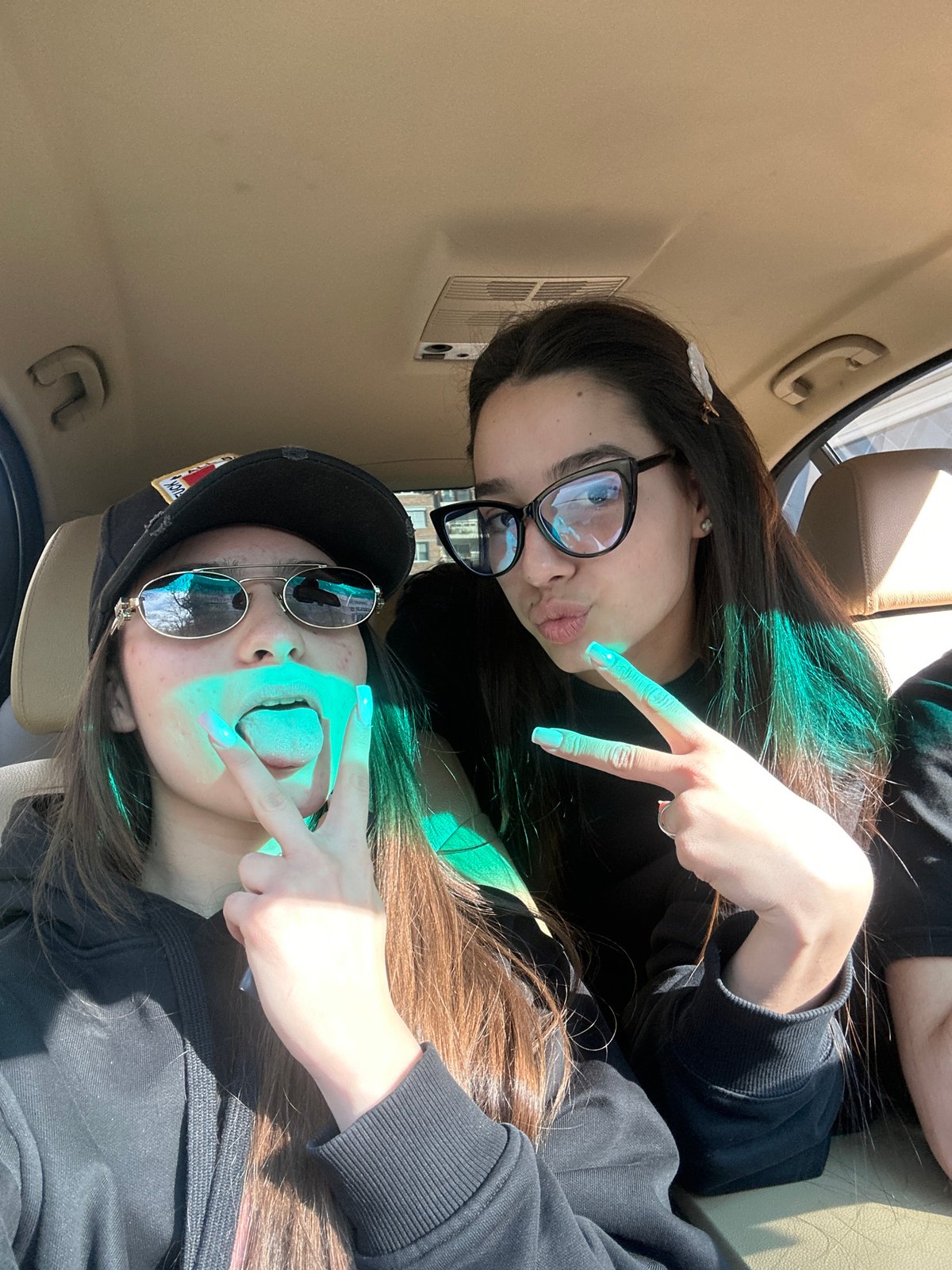 Friends take selfies in car in Plovdiv