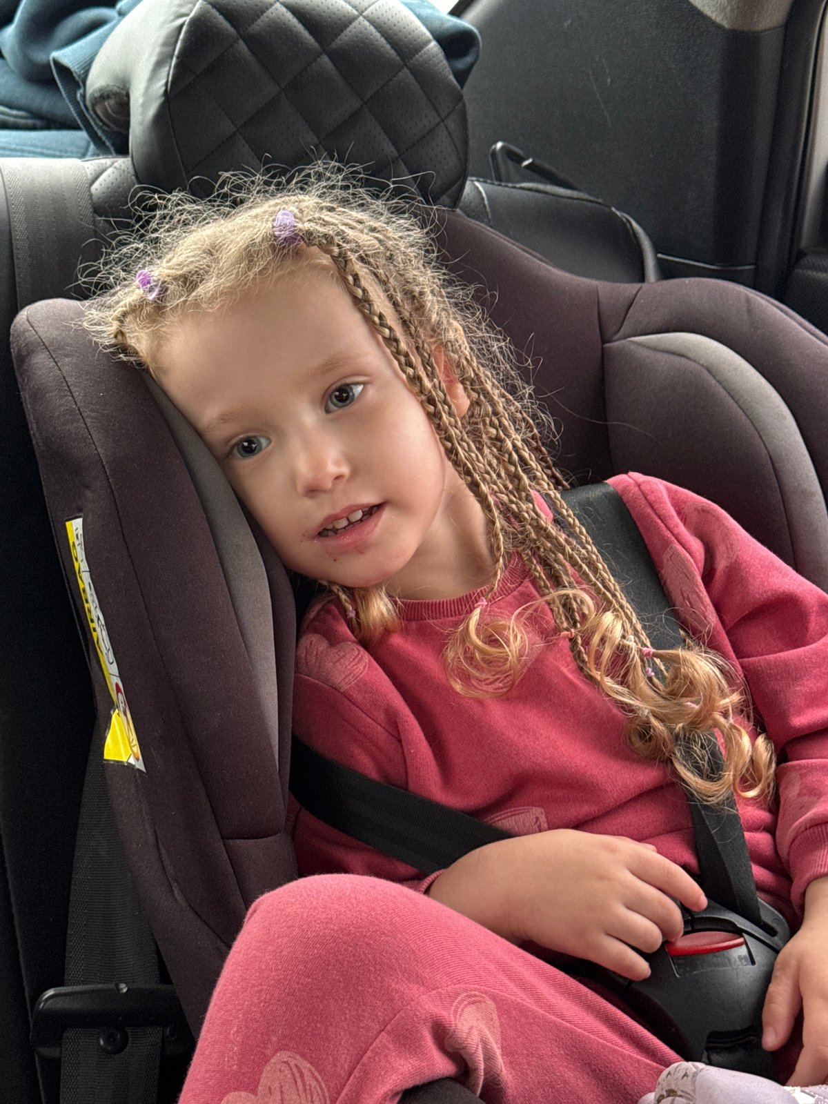Road trip stop in Russia: selfies and a happy kid in a car seat