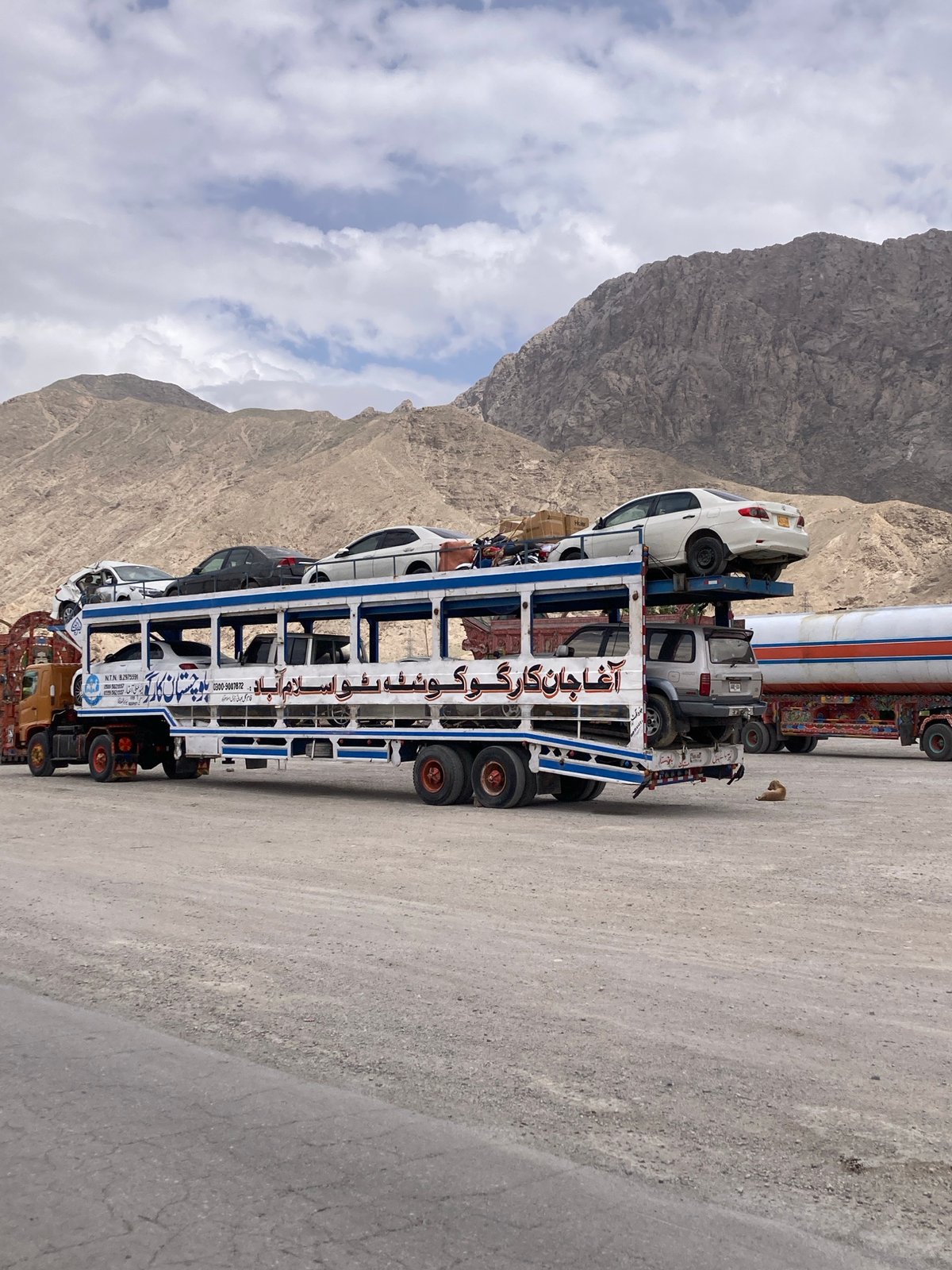 Custom car carrier truck spotted roadside in Pakistan
