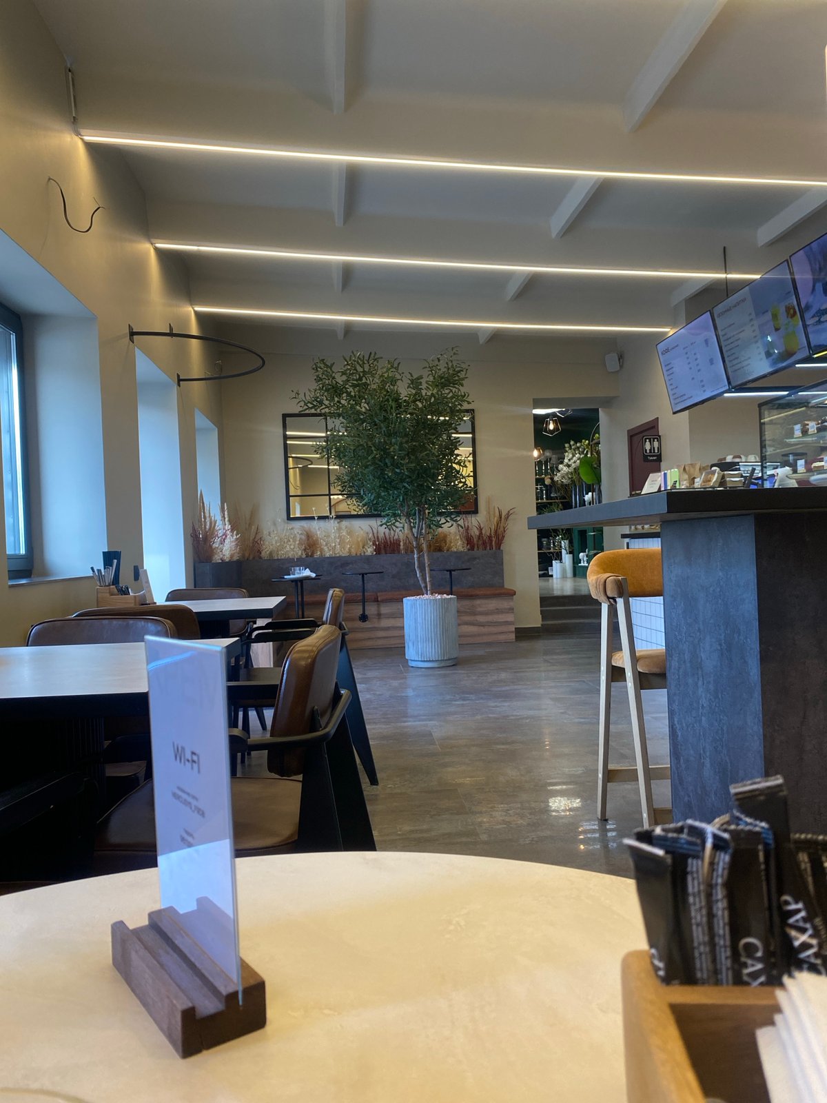 Afternoon coffee and cake at a modern Votkinsk café