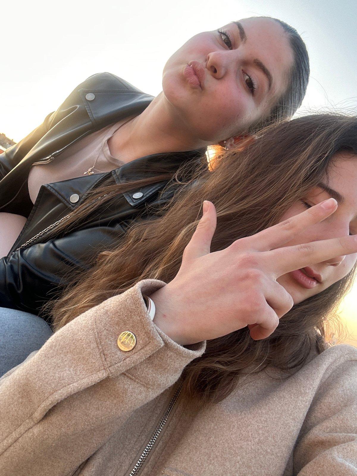 Two women take sunny selfie in Ruse, Bulgaria